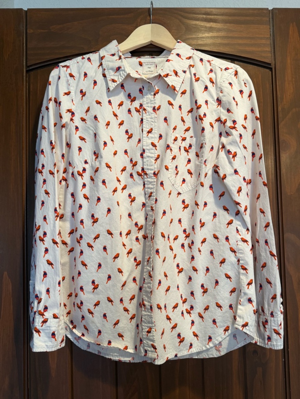 GAP White Button-Down Shirt with Red Bird Print